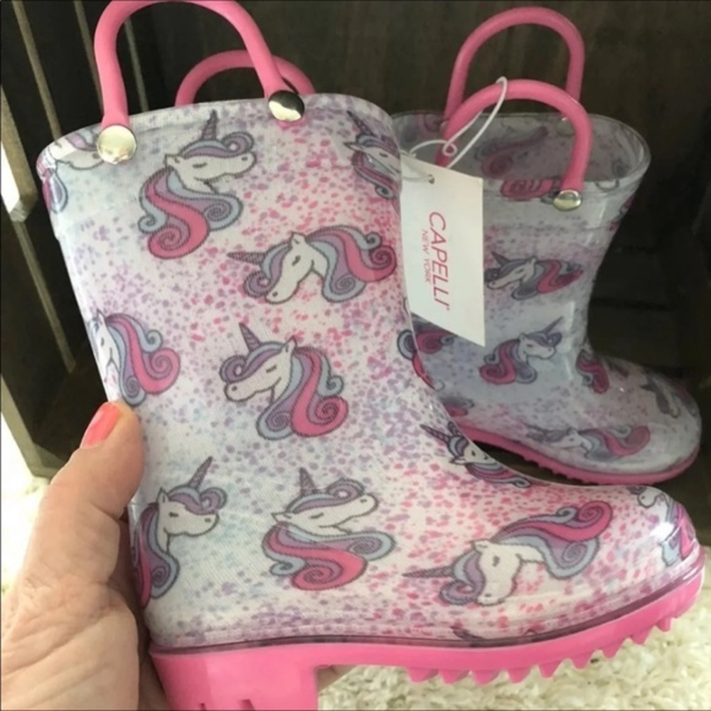 Capelli NY Rain Shoes Boots Girls Size 6 Pink Unicorn Pull On New